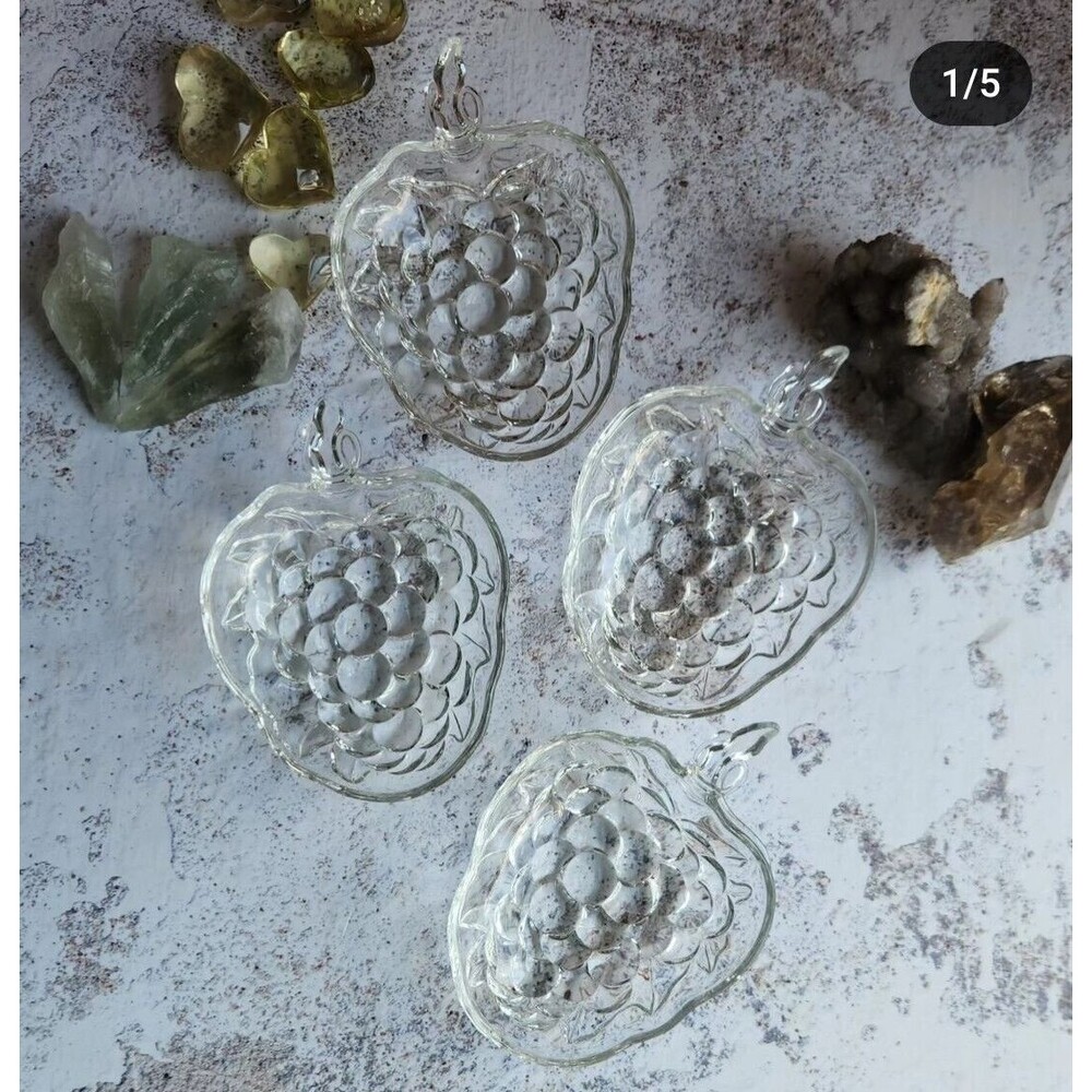 Set Of 4 Indiana Glass Bunch of Grapes Shaped Clear Glass Sandwich Plate EUC